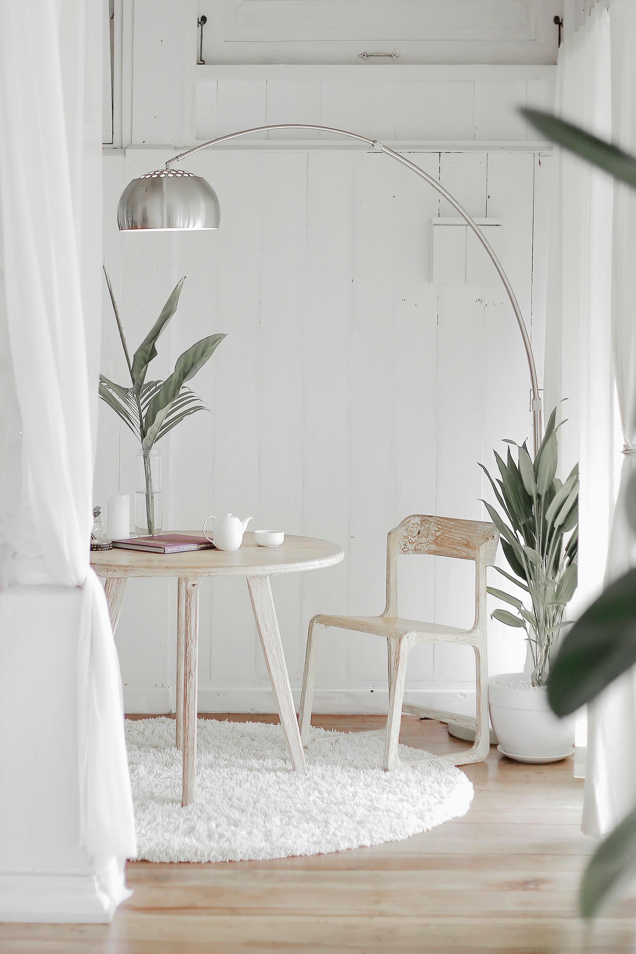 The reading corner on the mezzanine — the one deliberately small room in the house.